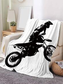 摩托車和人像圖案毯子 - 黑與白 - 查看 1