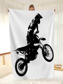 摩托車和人像圖案毯子 - 黑與白 - 查看 2