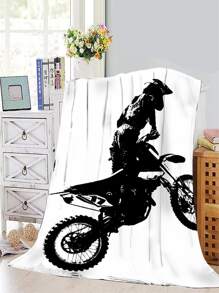 摩托車和人像圖案毯子 - 黑與白 - 查看 5