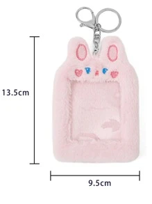 1pc Cartoon Embroidered Fuzzy Office Card Case - Pink - View 3