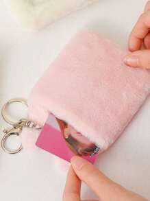 1pc Cartoon Embroidered Fuzzy Office Card Case - Pink - View 4