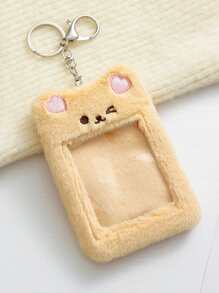 Kawaii Plush Photocard Holder Rabbit Bear Cat Photo Card Holder Girl Cute Keychain ID Credit Bank Protector Stationery - Brown - View 1