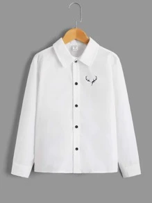 SHEIN 男孩鹿頭印花襯衫 - 白色 - 查看 1