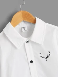SHEIN 男孩鹿頭印花襯衫 - 白色 - 查看 4