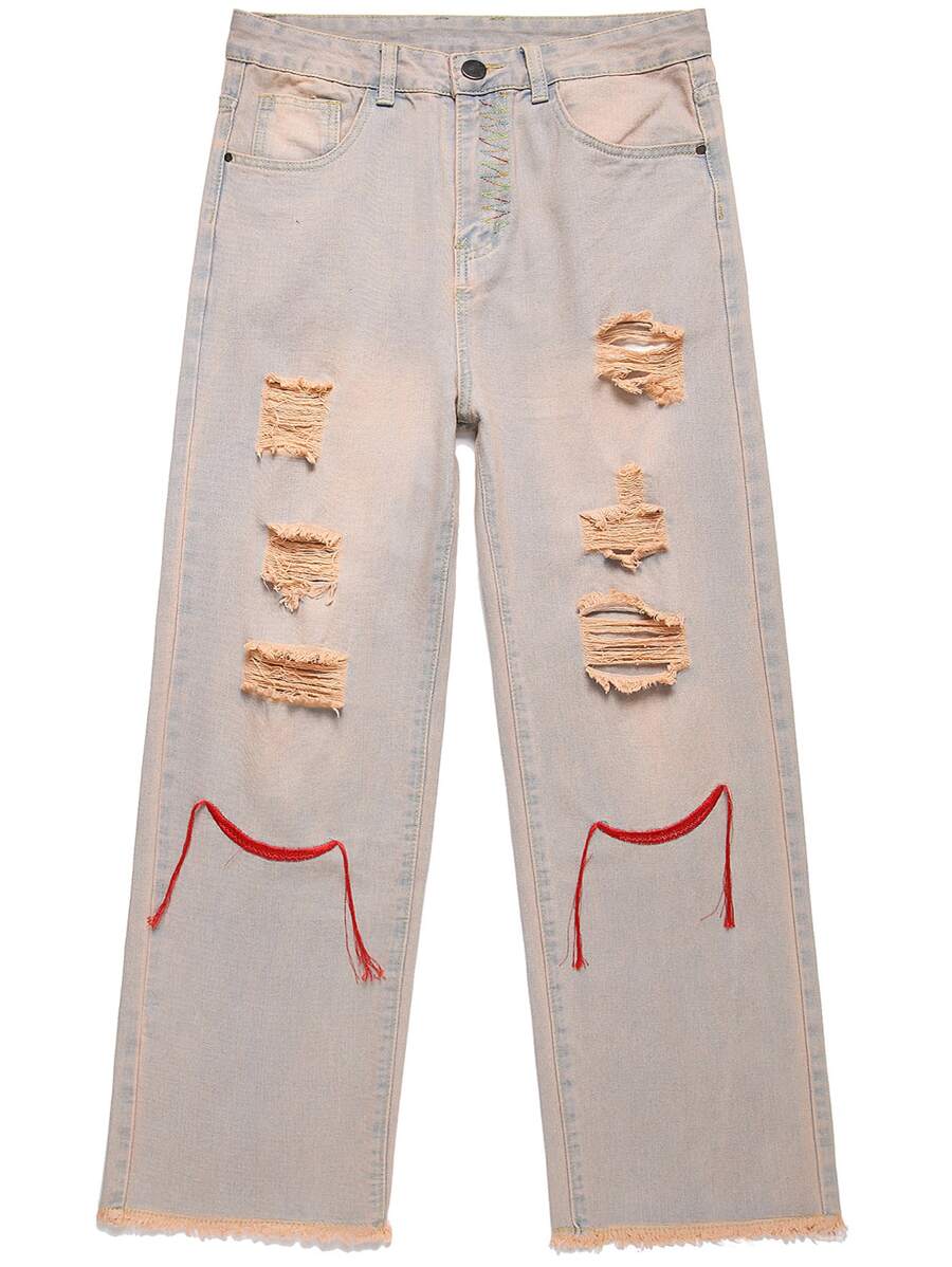 Hombres Jeans desgarro con bordado con fleco - Lavado ligero - Ver 1