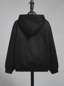 SHEIN Tween Boy Japanese Letter & Figure Graphic Kangaroo Pocket Sweatshirt - Black - View 2