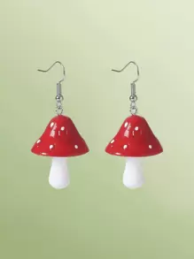 ROMWE Fairycore Mushroom Drop Earrings - Red - View 1