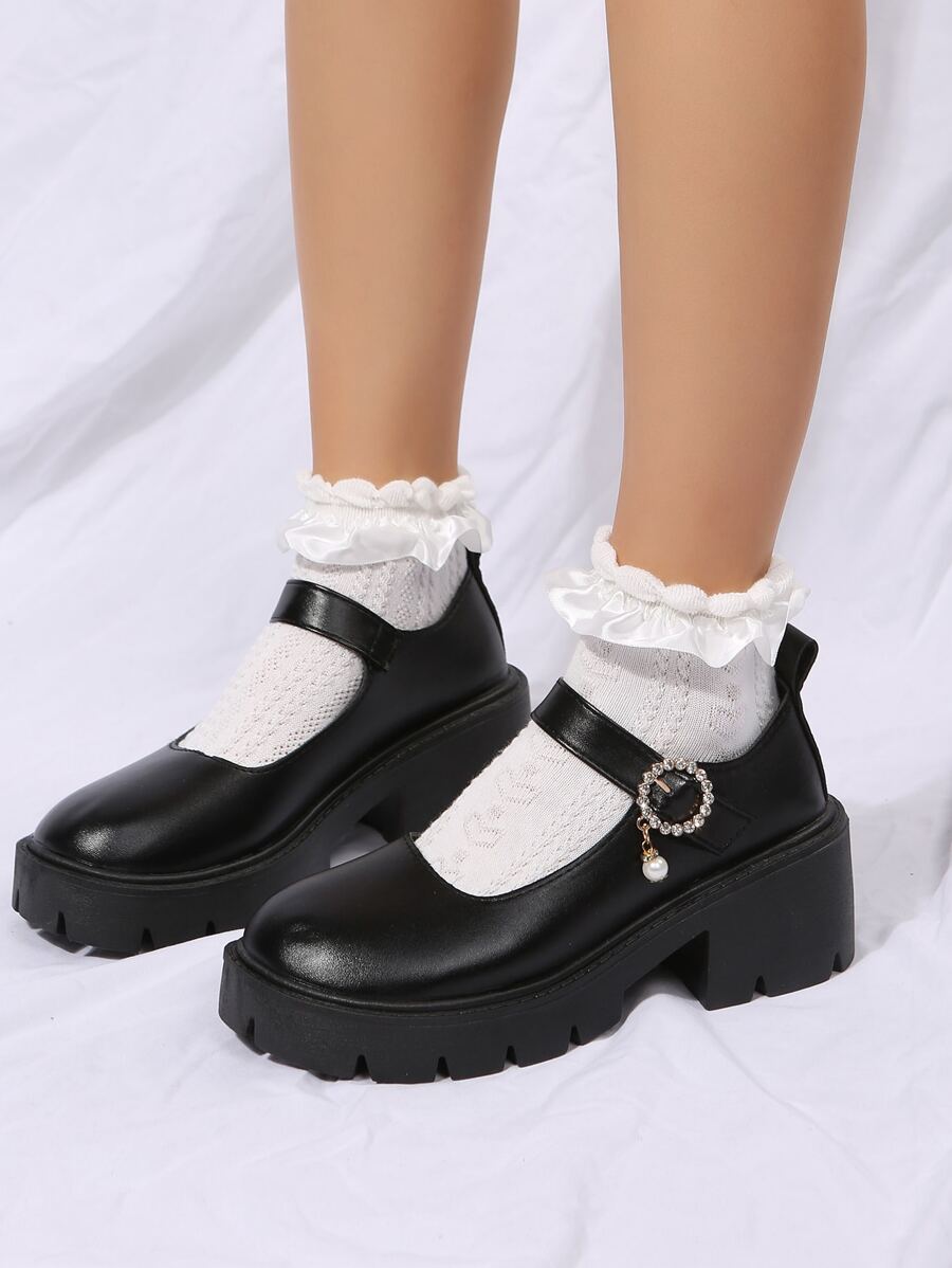 Giày cao gót Nữ Ngọc trai Pha lê kim cương màu trơn Dây đeo mắt cá chân Sẵn sàng - màu đen - Xem 1