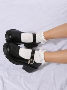 Giày cao gót Nữ Ngọc trai Pha lê kim cương màu trơn Dây đeo mắt cá chân Sẵn sàng - màu đen - Xem 5