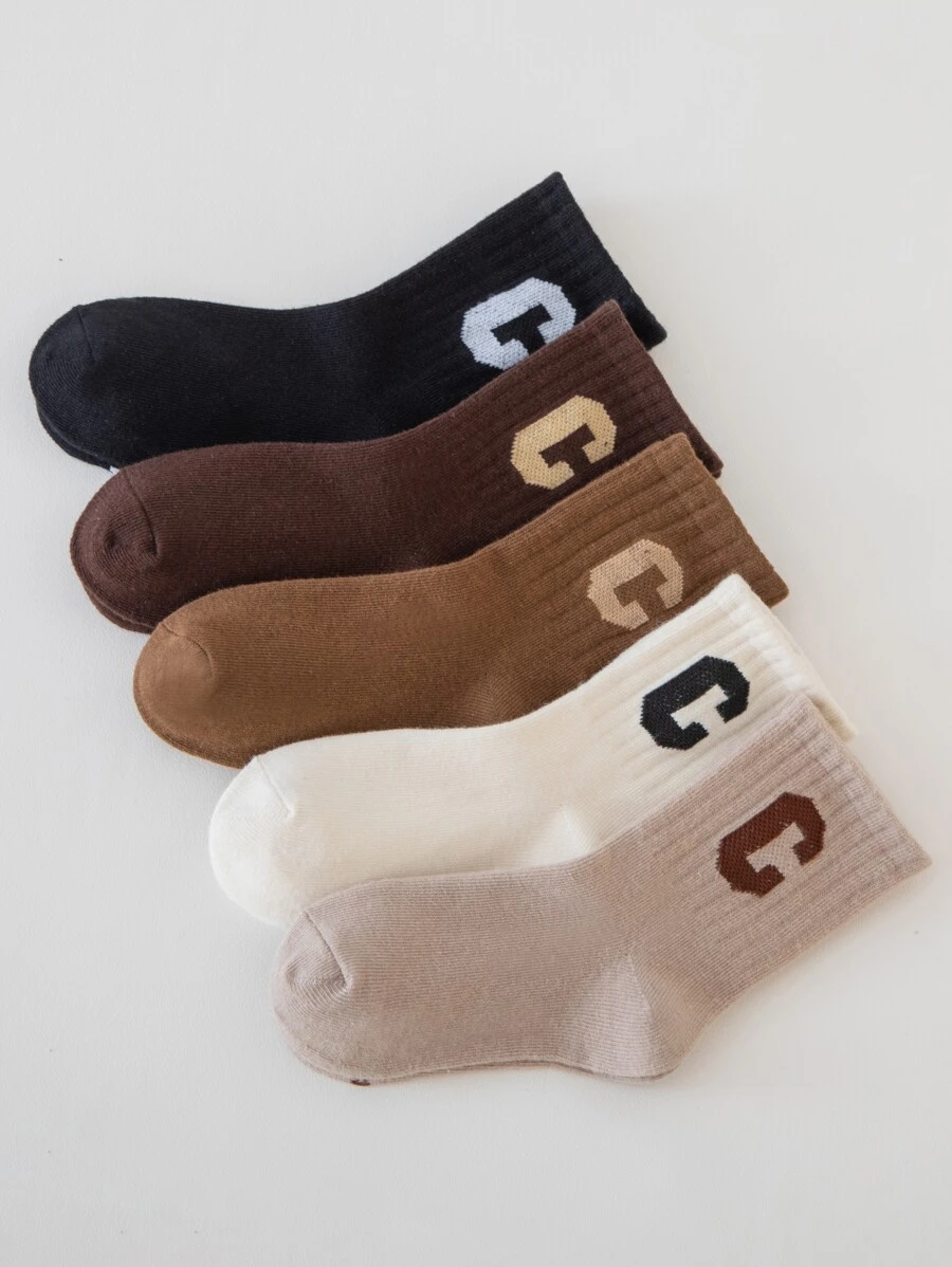 5雙兒童字母圖案中筒襪