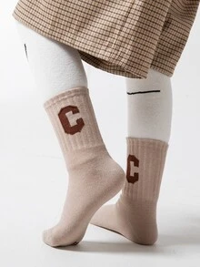 5雙兒童字母圖案中筒襪