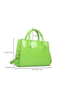 Neon Green Double Handle Square Bag - Green - View 3