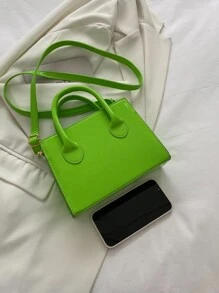 Neon Green Double Handle Square Bag - Green - View 5