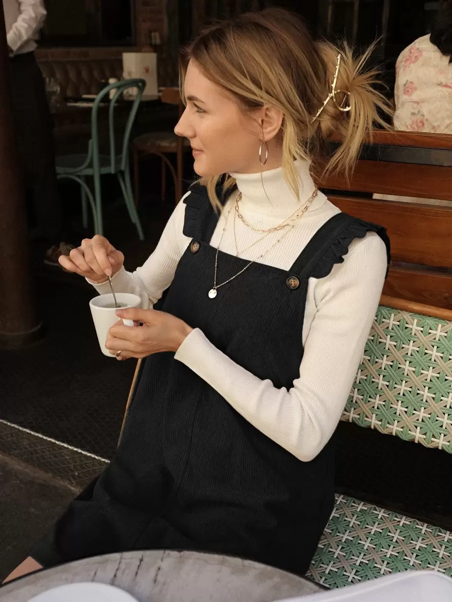 SHEIN Frenchy Đầm Xù màu trơn Giải trí - màu đen - Xem 1