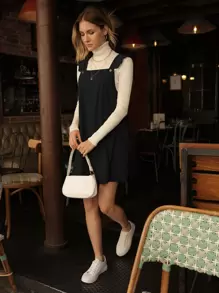 SHEIN Frenchy Đầm Xù màu trơn Giải trí - màu đen - Xem 5