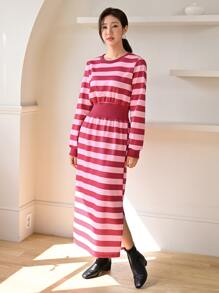 Mulvari Striped Split Hem Sweatshirt Dress - Multicolor - View 1
