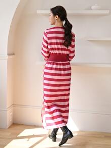 Mulvari Striped Split Hem Sweatshirt Dress - Multicolor - View 2