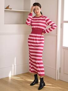 Mulvari Striped Split Hem Sweatshirt Dress - Multicolor - View 5