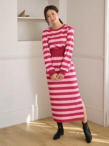 Mulvari Striped Split Hem Sweatshirt Dress - Multicolor - View 6