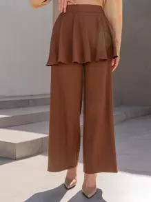 Modelyn Pantalones de pierna ancha de talle alto ribete con fruncido - Café integral - Ver 1