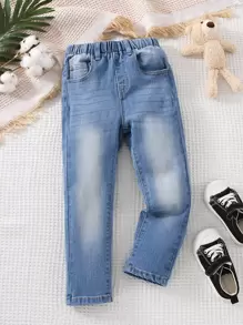 Toddler Boys Washed Ripped Jeans - Medium Wash - View 1