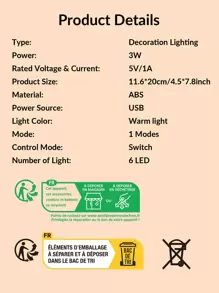 1 pieza Luz de la decoración 6 Led con diseño de figura - Amarillo - Ver 6