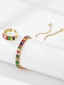 Cubic Zirconia Decor Bracelet & Cuff Ring - Multicolor - View 2