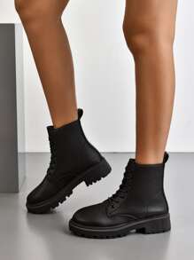 Lace-up Front Combat Boots - Black - View 3