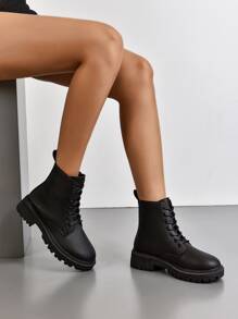 Lace-up Front Combat Boots - Black - View 4