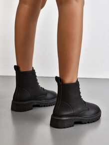 Lace-up Front Combat Boots - Black - View 5