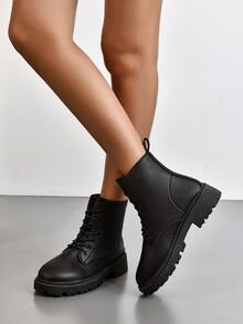 Lace-up Front Combat Boots - Black - View 7