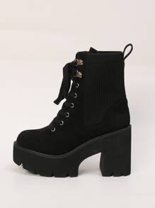 Women's Fashion Casual Vacation Slip-On Wedge Heel Platform Boots - Black - View 5