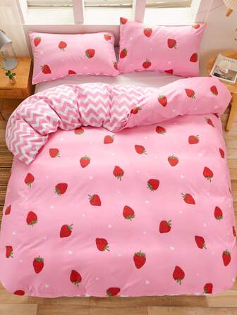 Strawberry Print Duvet Cover Set Without Filler