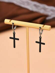 交叉耳墜 - 黑色 - 查看 3