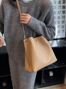 CONTAINEVERY Litchi Embossed Square Bag - Khaki - View 4