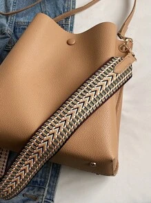 CONTAINEVERY Litchi Embossed Square Bag - Khaki - View 6