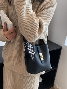 CONTAINEVERY 迷你絲巾裝飾水桶包 - 黑色 - 查看 4