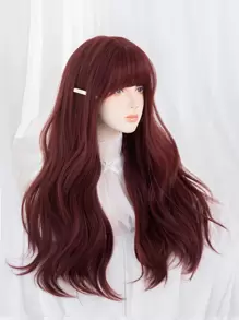 1pc 28-inch Long Synthetic Heat-resistant Fiber Red Curly Wig, Suitable For Daily Wear, Natural And Realistic Looking Hairpiece - Burgundy - View 1