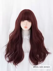 1pc 28-inch Long Synthetic Heat-resistant Fiber Red Curly Wig, Suitable For Daily Wear, Natural And Realistic Looking Hairpiece - Burgundy - View 2