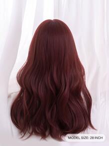 1pc 28-inch Long Synthetic Heat-resistant Fiber Red Curly Wig, Suitable For Daily Wear, Natural And Realistic Looking Hairpiece - Burgundy - View 3