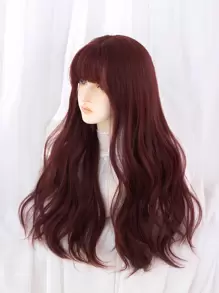 1pc 28-inch Long Synthetic Heat-resistant Fiber Red Curly Wig, Suitable For Daily Wear, Natural And Realistic Looking Hairpiece - Burgundy - View 4