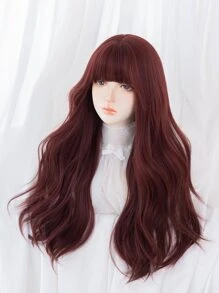 1pc 28-inch Long Synthetic Heat-resistant Fiber Red Curly Wig, Suitable For Daily Wear, Natural And Realistic Looking Hairpiece - Burgundy - View 5