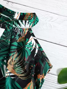 SHEIN Young Girl Tropical Print Halter Top With Shorts - Multicolor - View 3