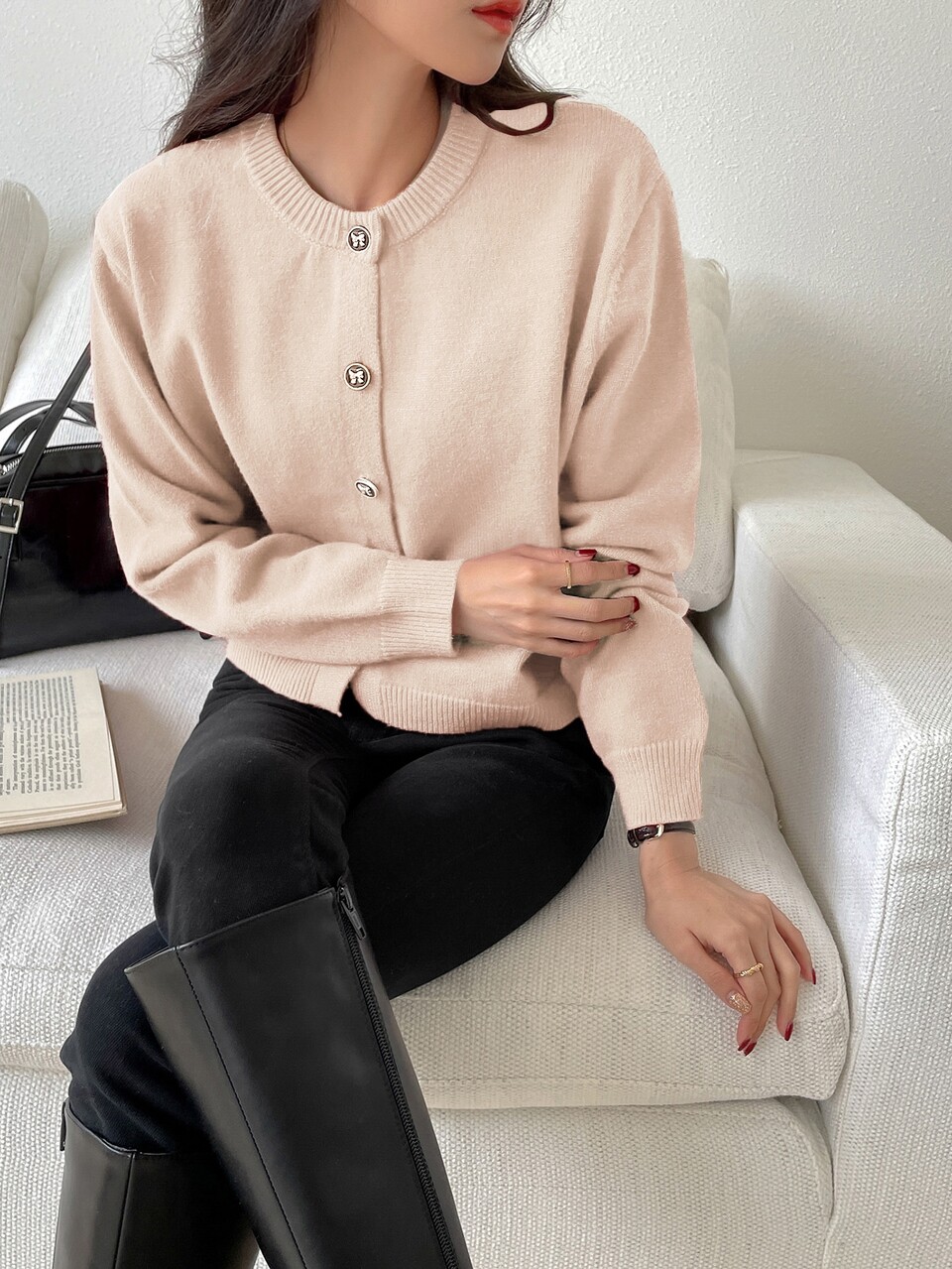 Button Front Drop Shoulder Cardigan,Fall Women Clothes Jacket