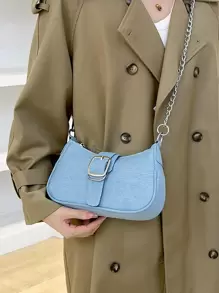 low tea Được trang trí bằng các chi tiết khóa & chỉ và viền dây chuyền, Túi xách nữ dài hình chữ nhật có khóa đeo vai trang trí. Thích hợp để mua sắm, hẹn hò hoặc làm quà tặng. Có thể được sử dụng làm ví cầm tay và túi đeo chéo cỡ nhỏ/vừa cho các cô gái tuổi teen, sinh viên đại học, đi làm, kinh doanh và đi lại. Thời trang đường phố. - Màu xanh lam - Xem 7