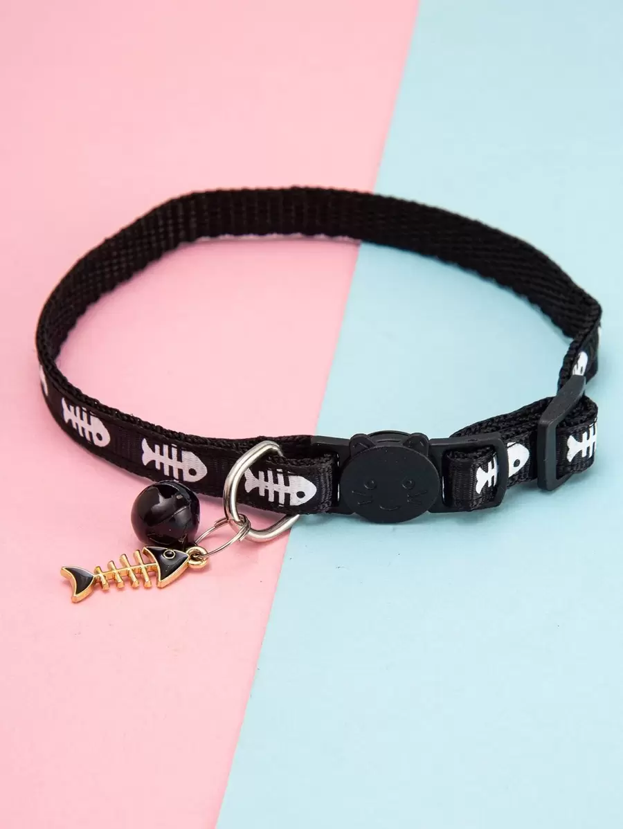 Vòng cổ thú cưng hình xương cá, Vòng cổ mèo trang trí có khóa - Đen và trắng - Xem 1