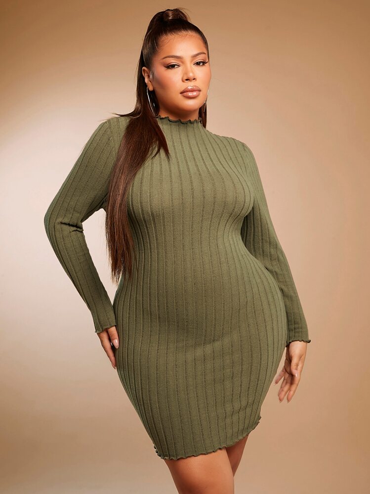 Cocktail Dress Beige Bodycon Plus Size Ribbed Long Sleeve Mock Neck Mini  Bodycon Dress Kimante