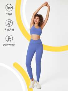 GLOWMODE FeatherFit™ Crossover Strap Sports Bra Gym - Periwinkle Blue - View 3