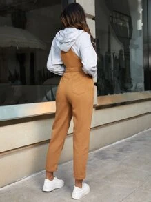 Mono overol mezclilla con bolsillo delantero - Marrón - Ver 2