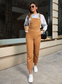 Mono overol mezclilla con bolsillo delantero - Marrón - Ver 3